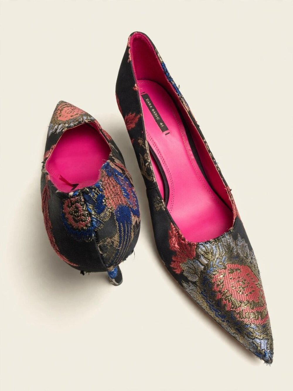 Zara Basic Floral Jacquard Pointed Toe Stiletto Pumps | EU 41 US 10